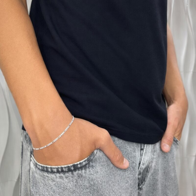 pulseira masculina 3x1 elos finos 20cm 3mm