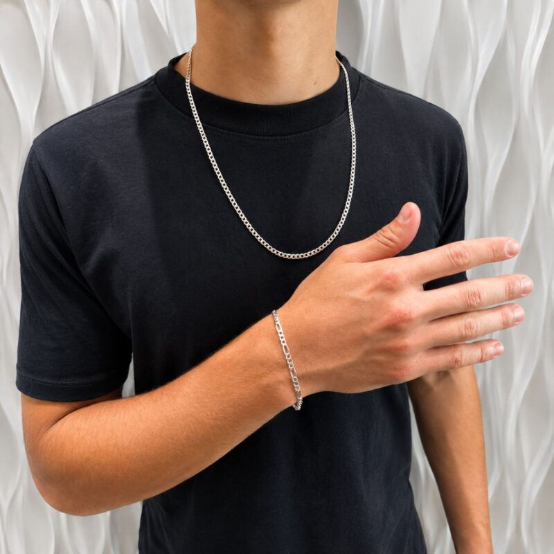 Início kit pulseira masculina 3×1 elos grossos + corrente masculina escamada 🎁